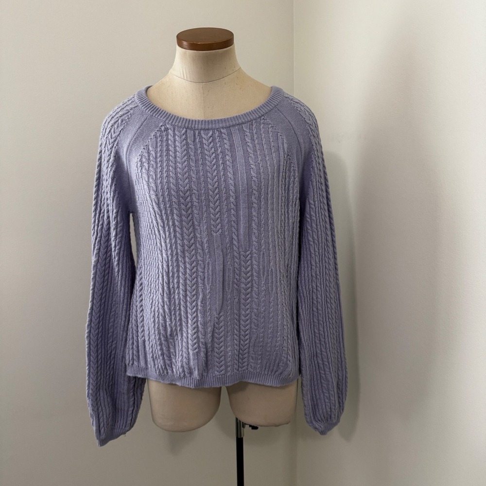 Naadam Medium Wool & Cashmere Purple Cable Knit Sweater ~ Capsule Quiet Luxury
